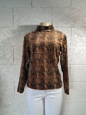 Jeanie Bleu Brown Animal Print Mock Neck Long Sleeve Top XL